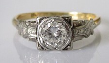 Gold Diamond Ring - Edwardian 18ct Gold Platinum Solitaire Diamond Ring Size O