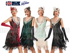 Lady 1920s Gatsby Flapper Cocktail Ball Sequin Beaded  Fringed Vintage FV19