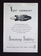 Original 1953 Advert Armstrong Siddeley Viper Turbojet Engine