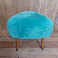 Fab Vintage Mid Century Retro Triangular Footstool Pouffe Mint Green Sheepskin