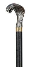 Cobra Head Walking Stick – Metal Snake Handle Cane, Brass Ring, Steel Shaft