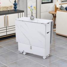 UK Rolling Drop Leaf Dining Table Folding Kitchen Table with Drawer/Open Shelves