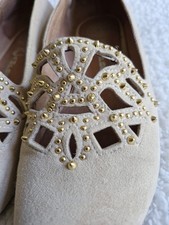Jeffrey Campbell Suede Flat Shoes Size 6 With Gold Embellishments