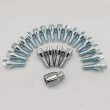 M12x1.5, 26mm Wheel Bolts (Silver) x 16 + Locks For BMW E30 E36 E46 E90 E91 E92