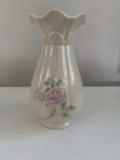 Vintage Belleek Parian China Vase Pink flower 7th mark 1980-1993