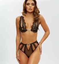 Ann Summers Lulu Black Peep Bra + Crotchless Briefs Size Small 8 10