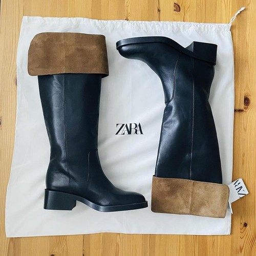 Zara black leather - leather, knee