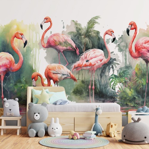 Jungle flamingos leaves kinder - flamingos,