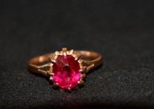Vintage Soviet Women Ring Gold 583 With Artificial Ruby Stone Made In USSR