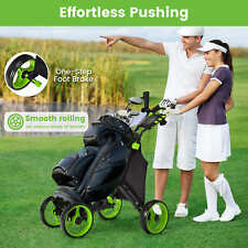 4-wheel Golf Trolley Push and Pull Golf Trolley with Scoreboard Bag-Green