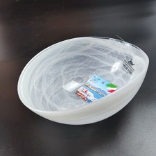 Tammaro Hand Blown Oval Glass Bowl Ghost White Made in Italy Folded BNWT Murano