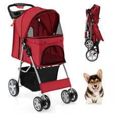 Foldable Pet Stroller Dog Cat Trolley for Small Medium Size w/ Storage Basket