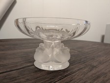 Lalique France Crystal Nogent Frosted Bird Sculpture Bowl Signed