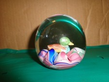 Joe St. Clair Mallard Duck Sulphide 3" Glass Paperweight