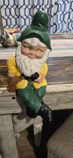 Vintage  Hand Painted Ceramic Garden Gnome With Pipe Fairy Forest 1960/70 7 All