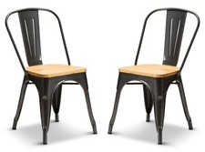 2 Graphite Grey Oak Wood Seat Tolix Style Stacking Dining Chair Metal Industrial