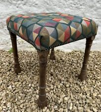 Vintage Footstool with Retro Geometric Upholstery and Reclaimed Waxed Legs