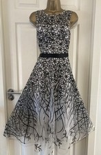 GORGEOUS COAST SILVER FLORAL ARTWORK FIT FLARE MIDI DRESS SIZE 14