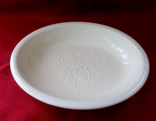 White embossed ceramic oval - white,