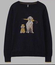 Joules Women  Miranda Jumper - Blue Yellow Umbrella Dog-  Size 8