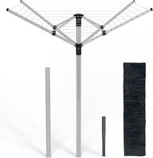 Aluminium 4 Arm 50M Rotary Washing Line Laundry Adjustable 120-180cm Dryer Cover