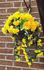 Artificial Flowers Hanging Basket Plants Garden Pot Ivy Leaf Fern Foliage Roses1