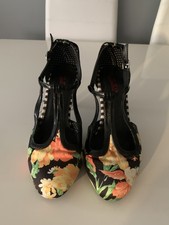 Joe Browns Women's Black Floral T-Bar Heel Shoes, Size 7