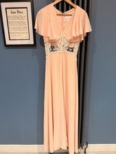 Romantic Vintage Baby Pink Chiffon Maxi Dress Lace Insert Batwing Sleeve Boho