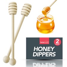 2pk Wooden Honey Spoon 16cm Syrup Pot Wood Dipper Drizzler Stick Server Kitchen
