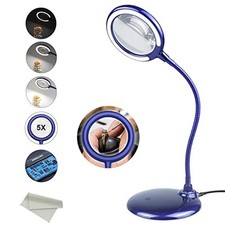 Rechargeable 5x Magnifying Dimmable Lamp, Magnifying Glass with Light and Stand