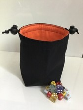 Dice Bag - Black/Orange - Square - Freestanding - Reversible RPG D&D TCG