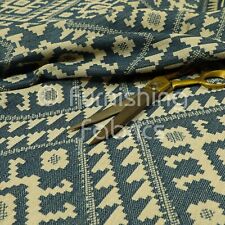New Blue Cream Coloured Kilim Aztec Traditional Theme Pattern Furnishing Fabric