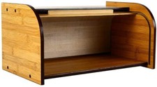 Single Layer Roll Top Bamboo Wooden Bread Bin Kitchen Storage 