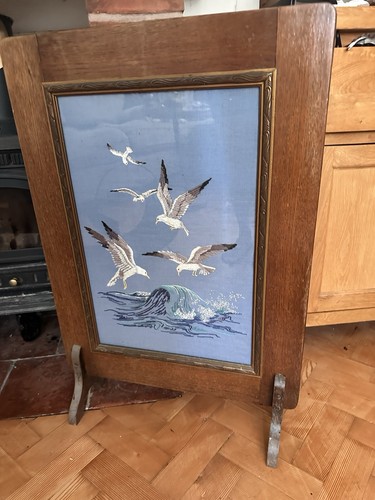 Vintage wooden fire screen - fire,