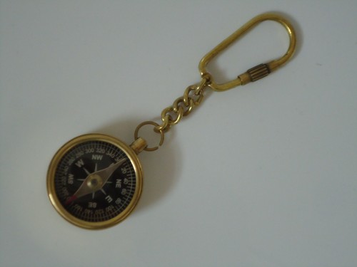 Brass compass key ring - brass,