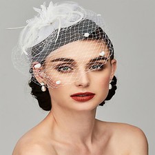 Women Ladies Fascinator Hat with Veil Wedding Hat Party Hat Pillbox Hat Bowler.