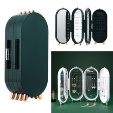 Folding Earrings Ear Studs Display Holder Storage Box with Mirror Jewelry Case