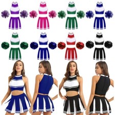 UK Women 3Pcs Cheer Leader Athletic Sport Uniform School Student Costumes Outfit