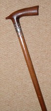Antique Walking Stick / Cane Hand-Carved Fritz Handle Decorative Steel Collar