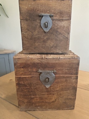 Pair vintage rustic carved - of,