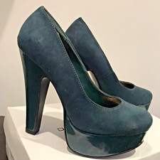 DOROTHY PERKINS Dark Emerald Green Teal Platform Court Block Heel Shoes UK 3 NEW