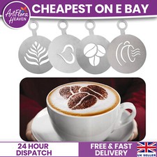 4x Barista Cappuccino Stainless Steel Stencil Templates for Coffee Latte Duster