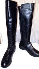 WANTED Aplaca 8 wide black faux leather low heel stretchy calf knee high boots