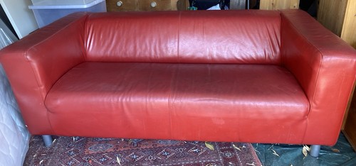 Red leather sofa vintage ikea - leather,