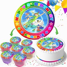 PETER PAN BIRTHDAY PERSONALISED EDIBLE CAKE TOPPER & CUPCAKE TOPPERS IV086