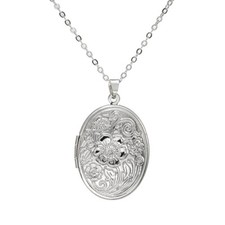 New 9CT Gold Filled Oval Locket Necklace Pendant with 20'' Chain Floral Engraved