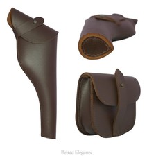 SAM BROWNE BELT Gun HOLSTER & Ammo POUCH Original Brown Leather Army Officers BE