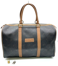 Auth Christian Dior Honeycomb PVC x Leather Black x Brown Boston Bag NS100638