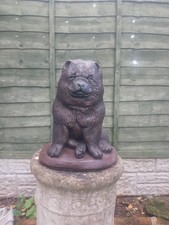 LARGE  STONE SITTING  BLACK CHOW CHOW PUPPY DOG GARDEN  STATUE MEMORIAL