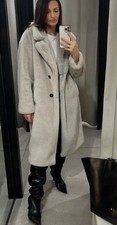 Zara Long Faux Fur Coat Cream